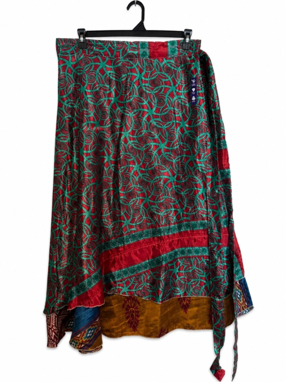 One-of-a-Kind Recycled Sari Wrap Skirt – Adjustable, Reversible, Size 14-32 NWT